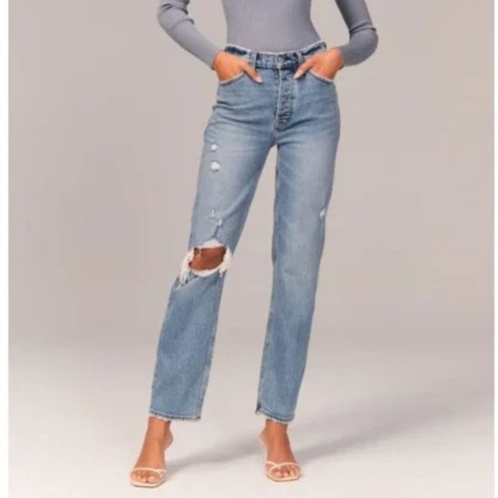 Abercombie & Fitch Cuvre Love Dad High Rise Distressed Jeans - Sz 8/29R